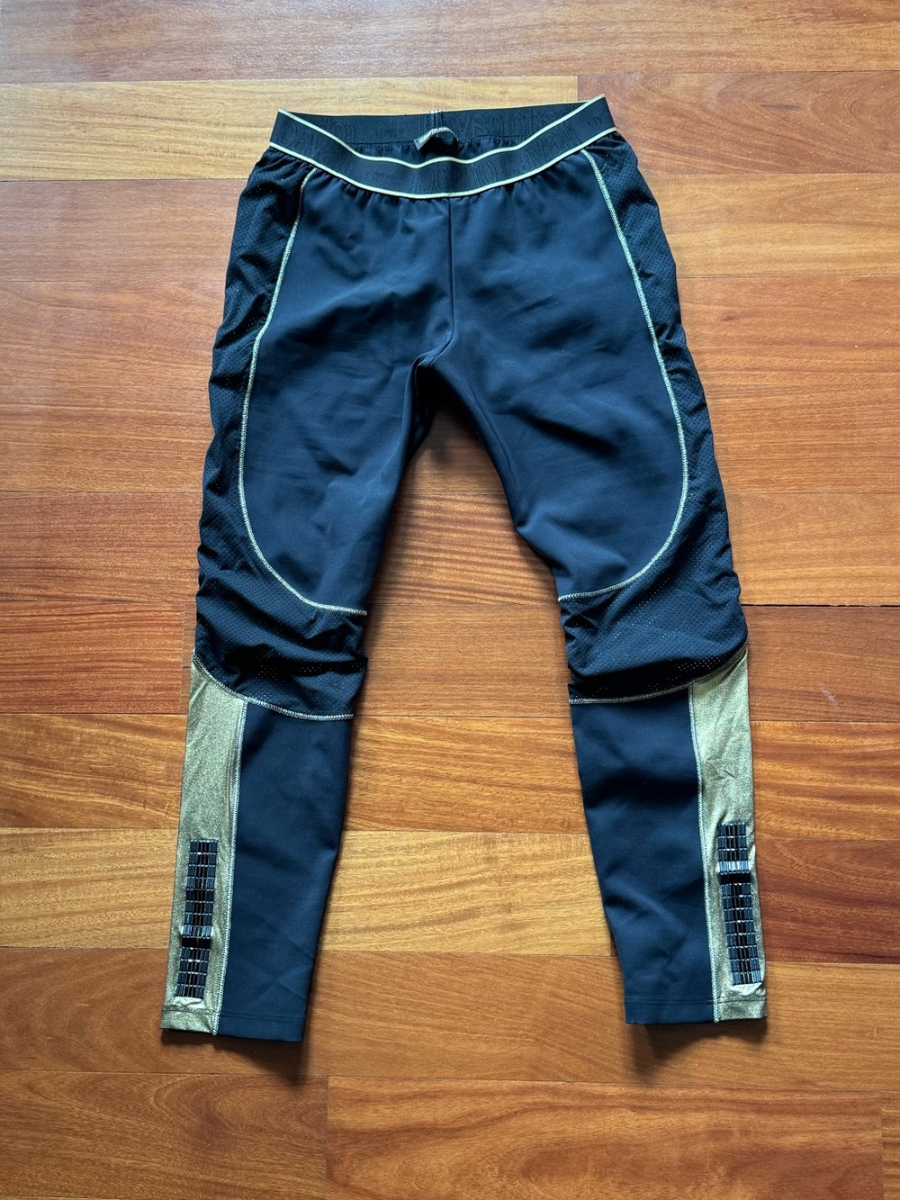 Roberto Cavalli Black Leggings with Gold Trim and Panels